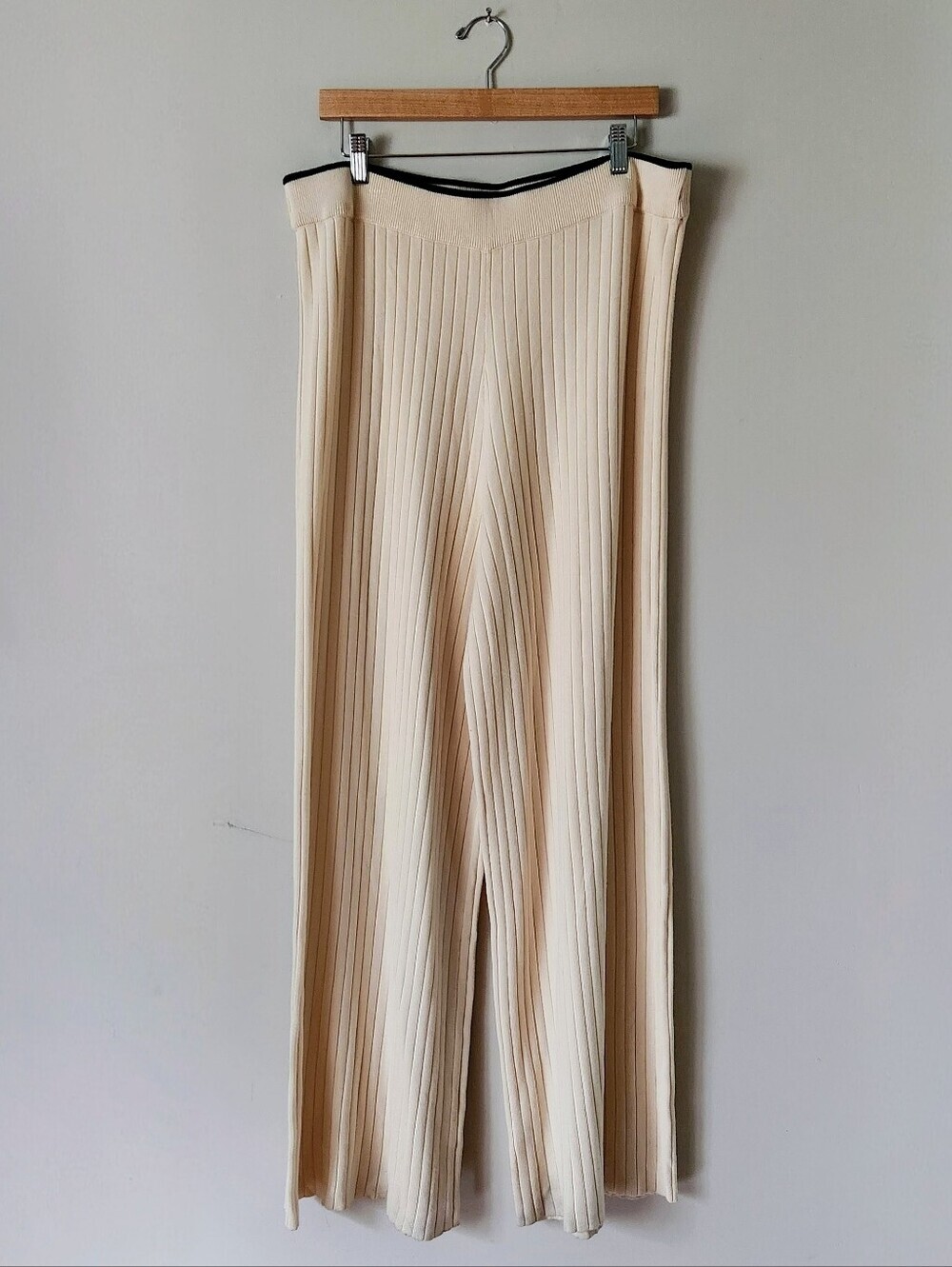 Marled Wide-leg Sweater Pants with Black Trim Sz XL